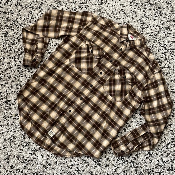 Levi's Long Sleeve Brown Plaid Lightweight Flannel Button Down Shirt Men's Small - Picture 2 of 11